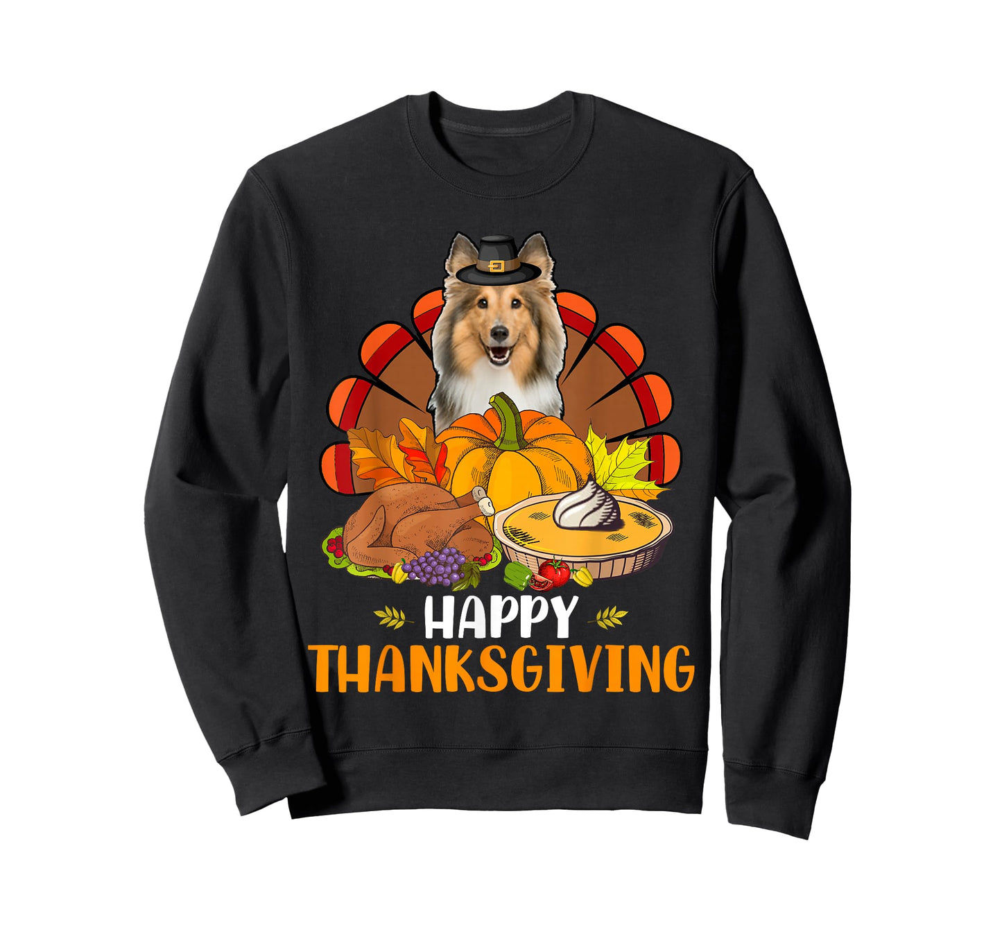 Thanksgiving Turkey Sheltie Dog Eating Dinner Family Lover T-Shirt