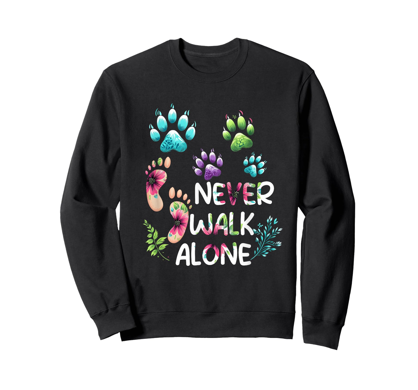 Dog Lover Never Walk a Alone Paw Dog Cat Flower Friends T-Shirt