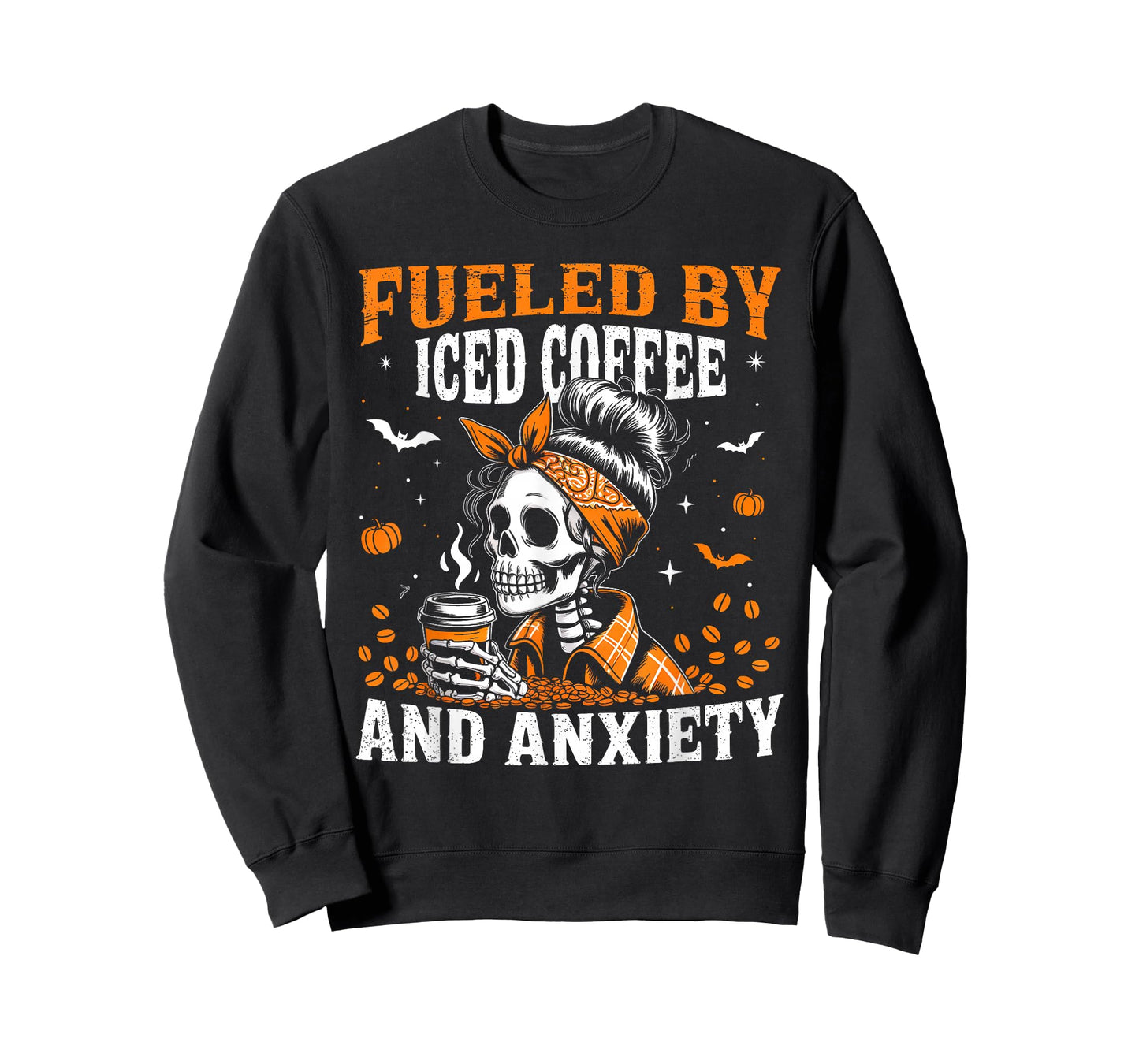 Fueled by Iced Coffee and Anxiety Funny Coffee Halloween T-Shirt