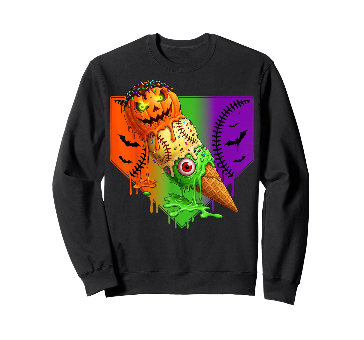 Baseball Ice Cream Cone Drip Home Plate Dripping Halloween T-Shirt
