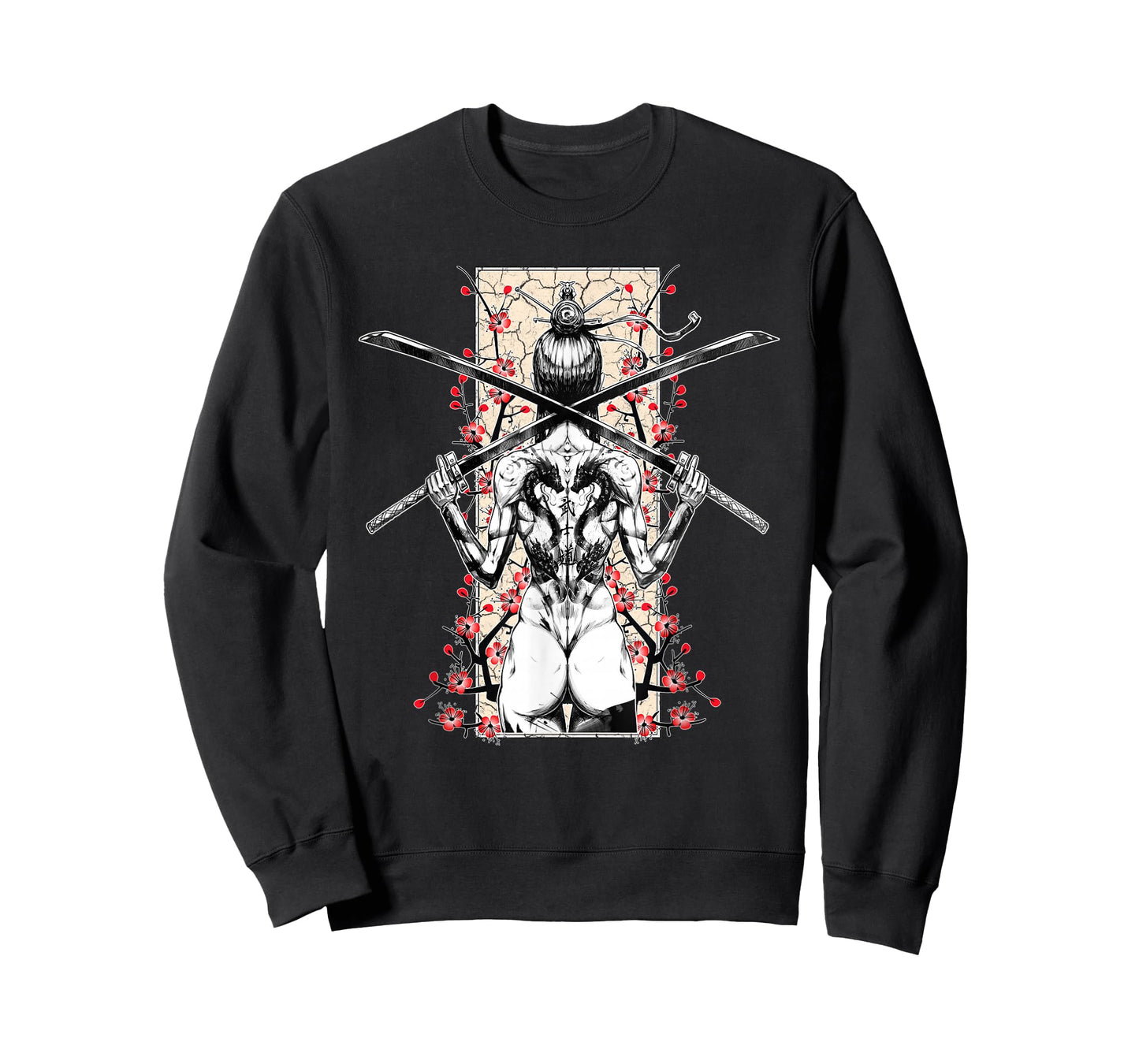 Japanese Samurai Girl and Vintage Sakura Cherry Blossom Gift T-Shirt