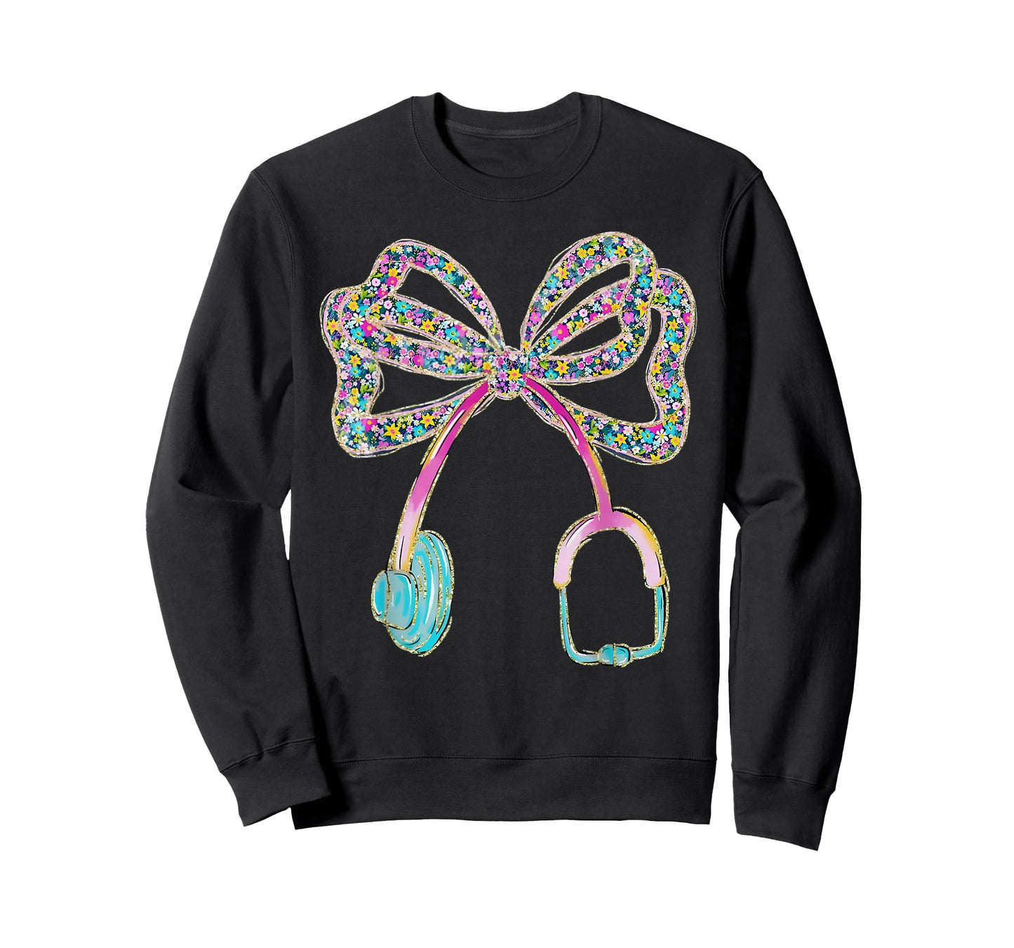 Floral Blue Coquette Bow Nurse Stethoscope Nursing Doctor T-Shirt