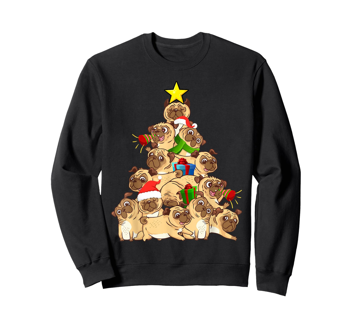 Pug Dogs Tree Christmas Sweater Xmas Pet Animal Dog Gifts T-Shirt for Men Women Kids