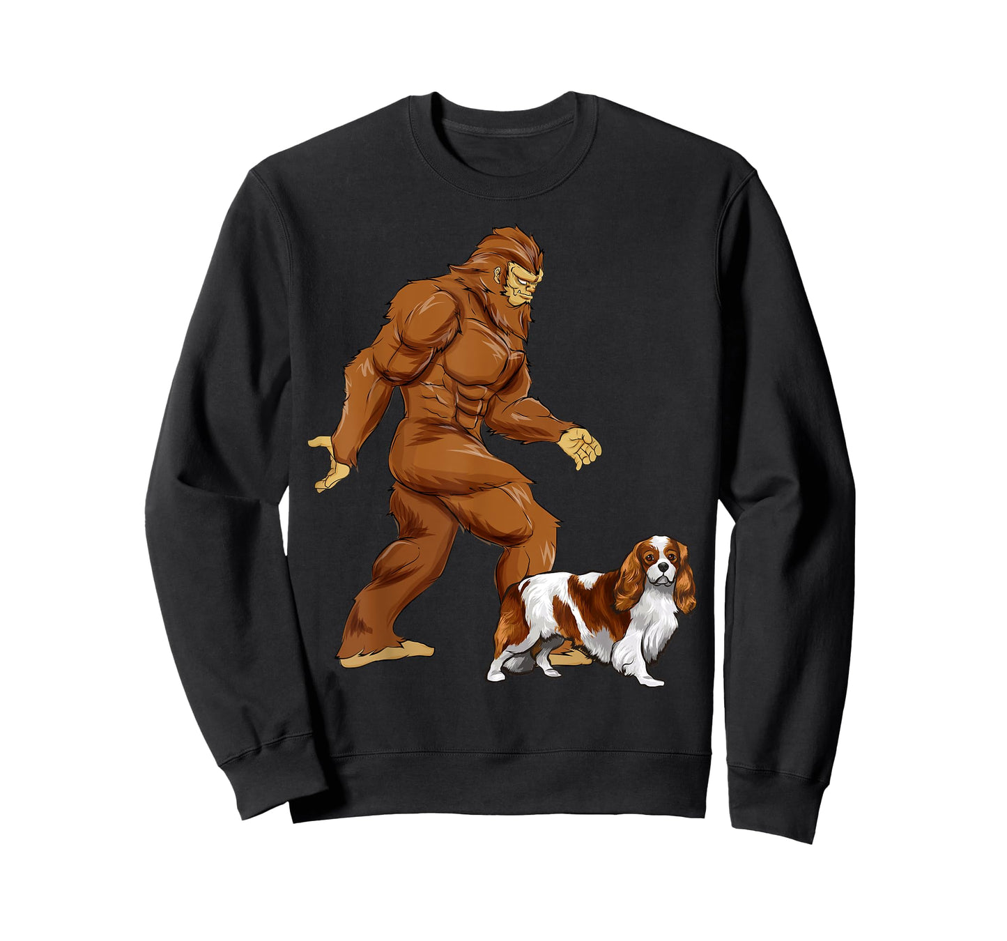 Fun Bigfoot Walking Cavalier King Charles Spaniel Sasquatch T-Shirt