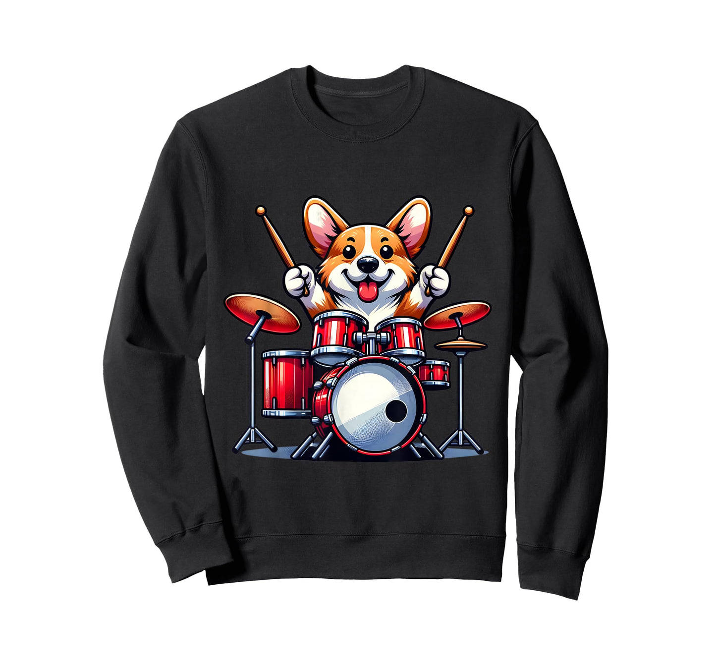 Cute Corgi Dog Playing Drums Drumset Graphic Funny Drummer T-Shirt
