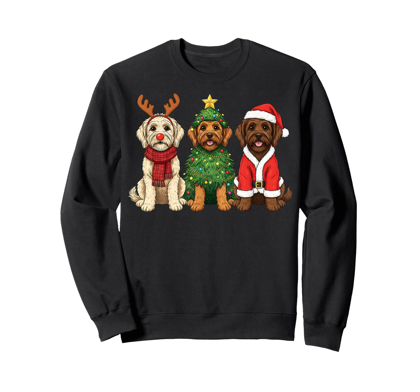 Retro Christmas Labradoodle Santa Reindeer Dog Lover T-Shirt