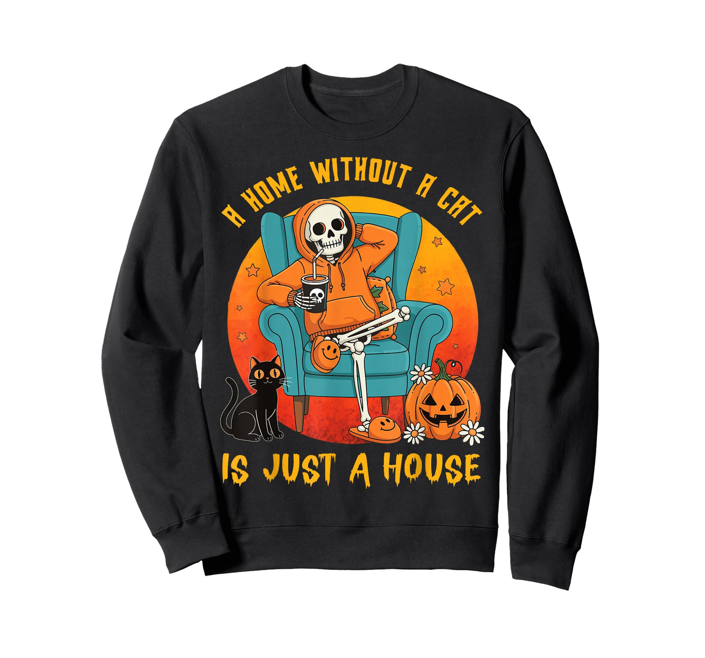 Spooky Skeleton Halloween A Home Without a Black Cat Pumpkin T-Shirt