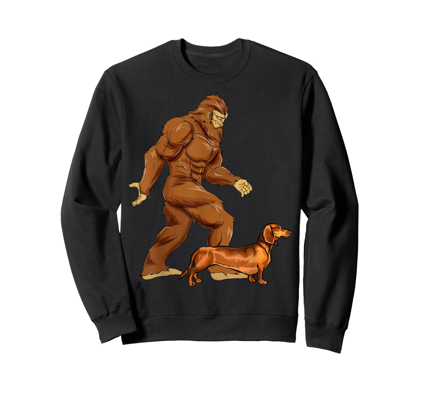 Funny Bigfoot Walking Brown Dachshund Sasquatch Dog Men Women Girls Kids T-Shirt