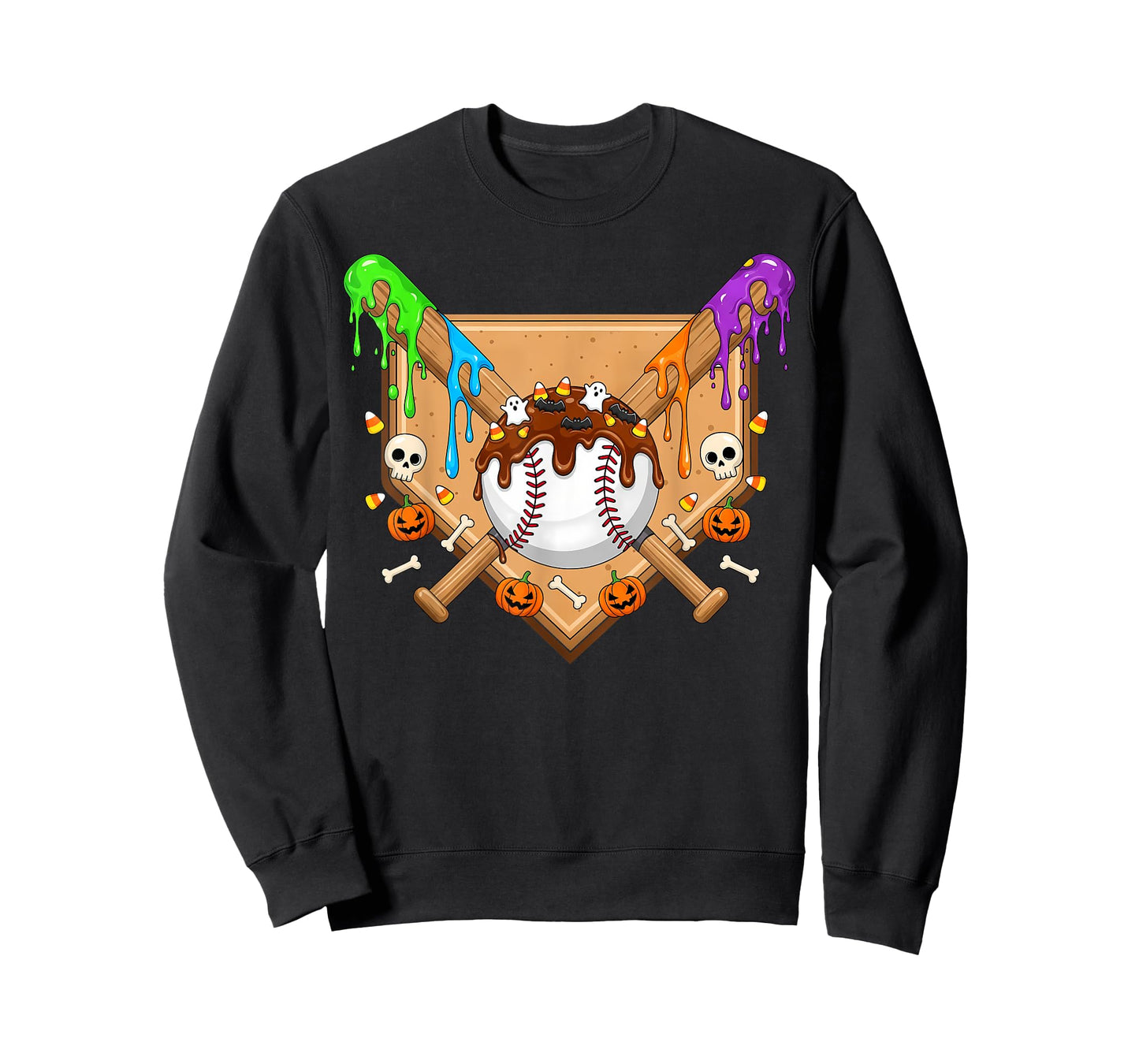 Spooky Baseball Ice Cream Drip Home Plate Dripping Halloween T-Shirt