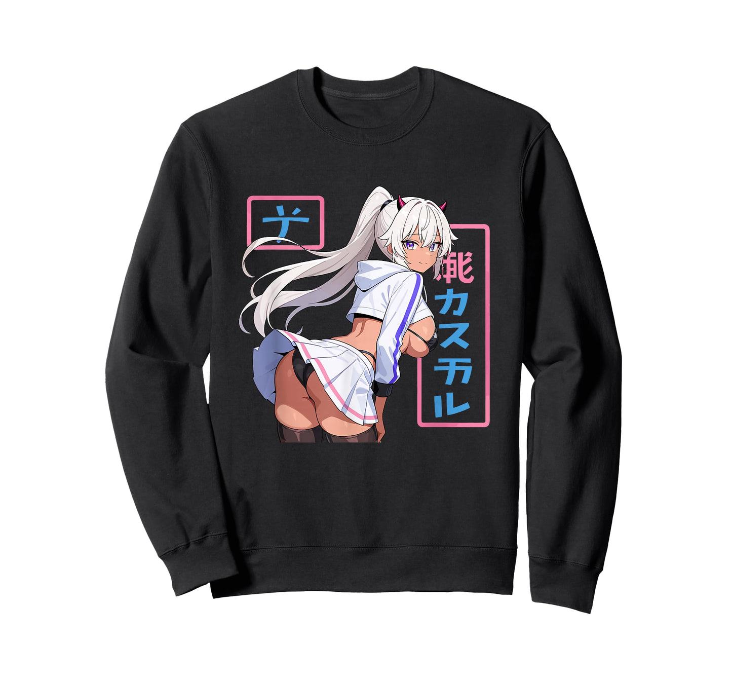 Waifu Sexy Anime Girl Horns Mini Skirt Japanese Manga Style T-Shirt