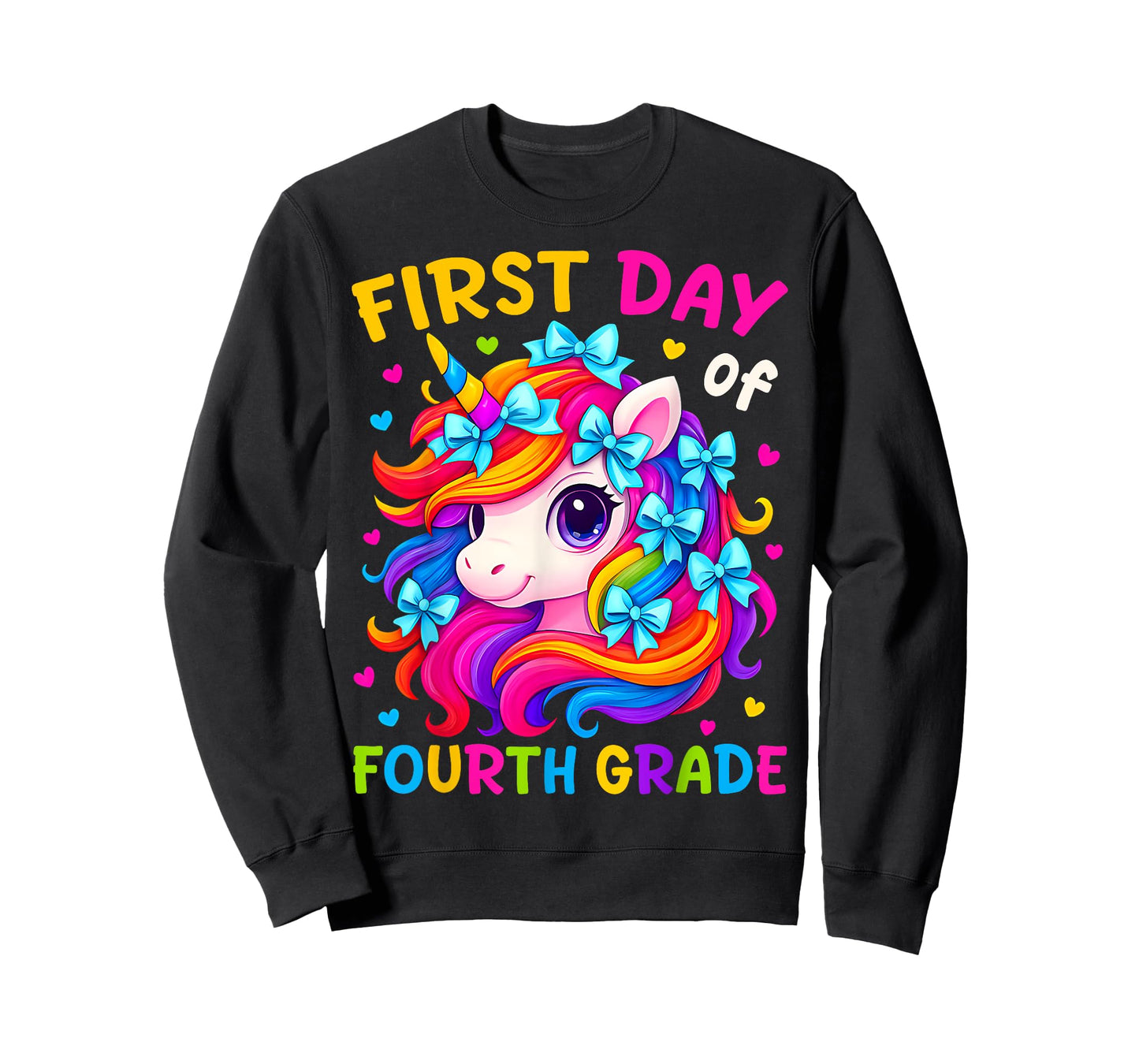 First Day of 4th Grade Kids Girl Bow Unicorn Back To School T-Shirt