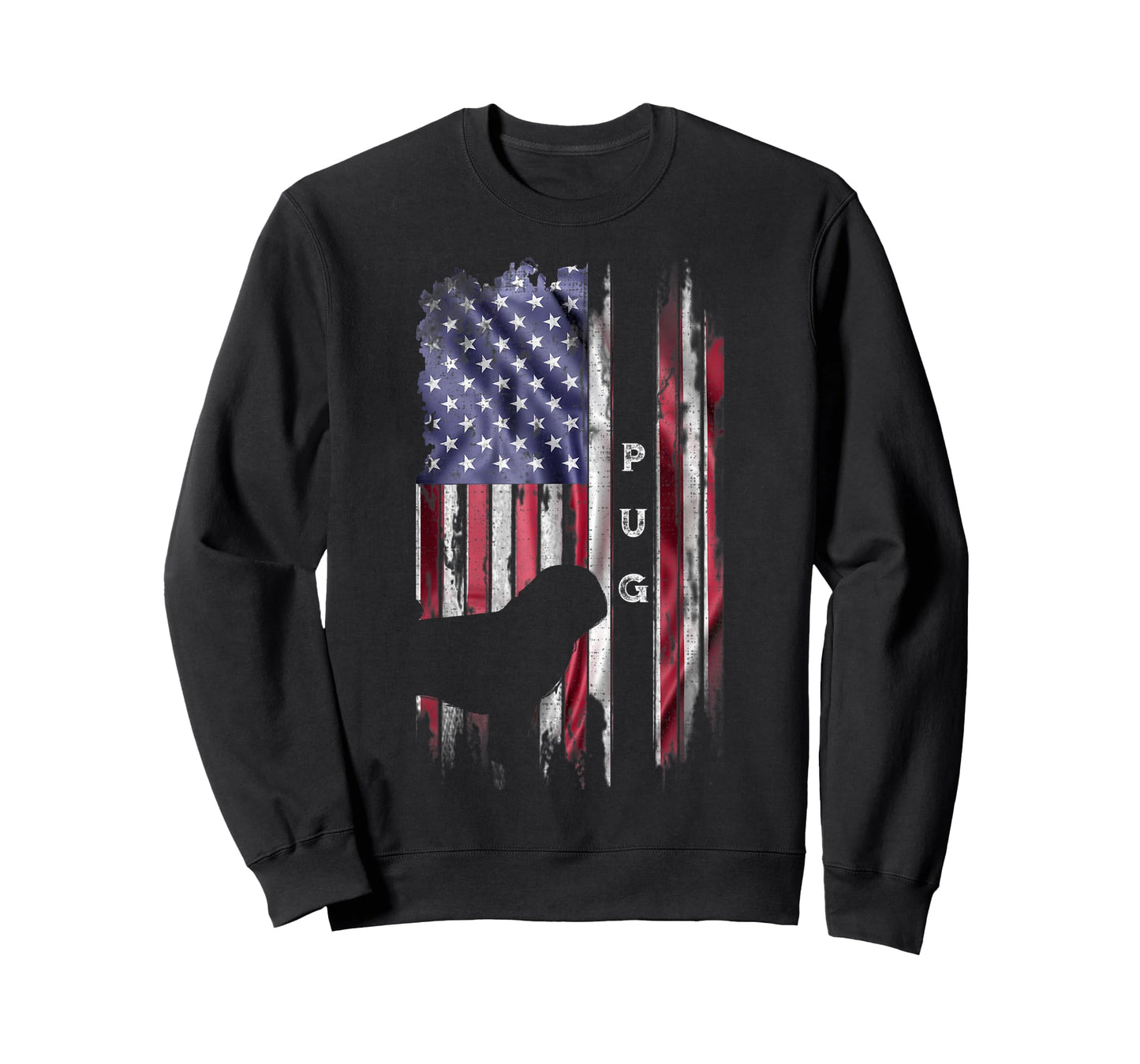 Vintage USA American Flag Pug Dog Lover Silhouette T-Shirt for Women Kids Men