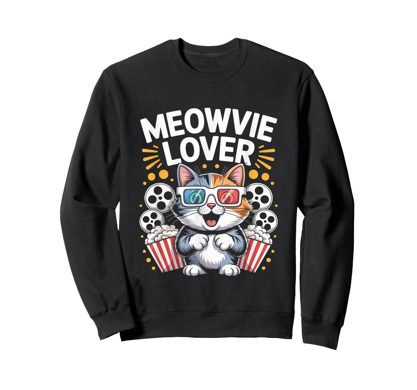 Meowvie Lover Cat Movie Night Popcorn 3D Glasses T-Shirt