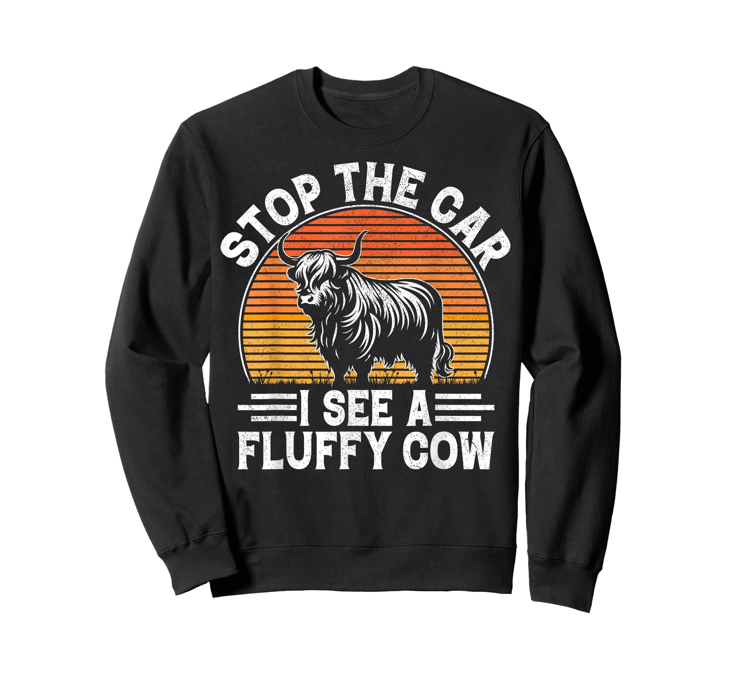 Stop The Car I See Fluffy Cow Retro Highland Cow Lover Funny T-Shirt