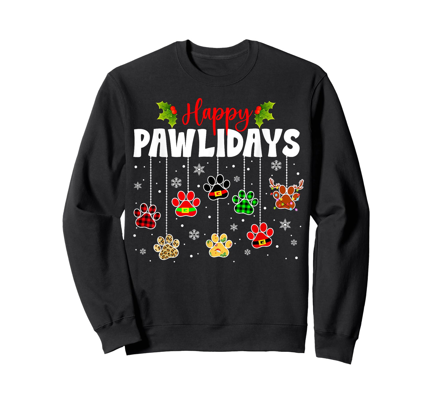 Funny Happy Pawlidays Christmas Dog Paw Xmas Dogs Lovers T-Shirt