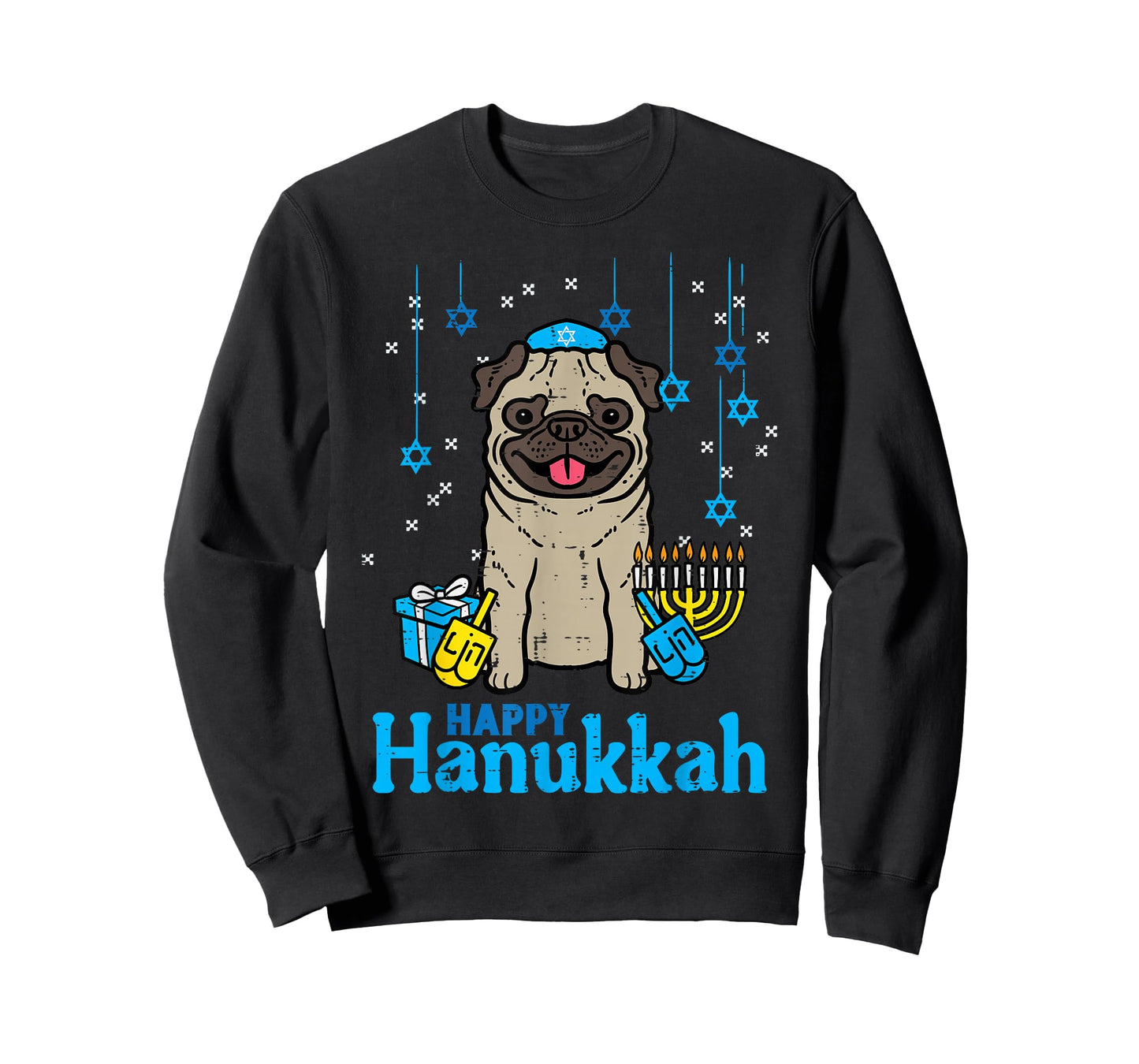 Happy Hanukkah Dog Pug Cute Chanukah Jewish Men Women Kids T-Shirt