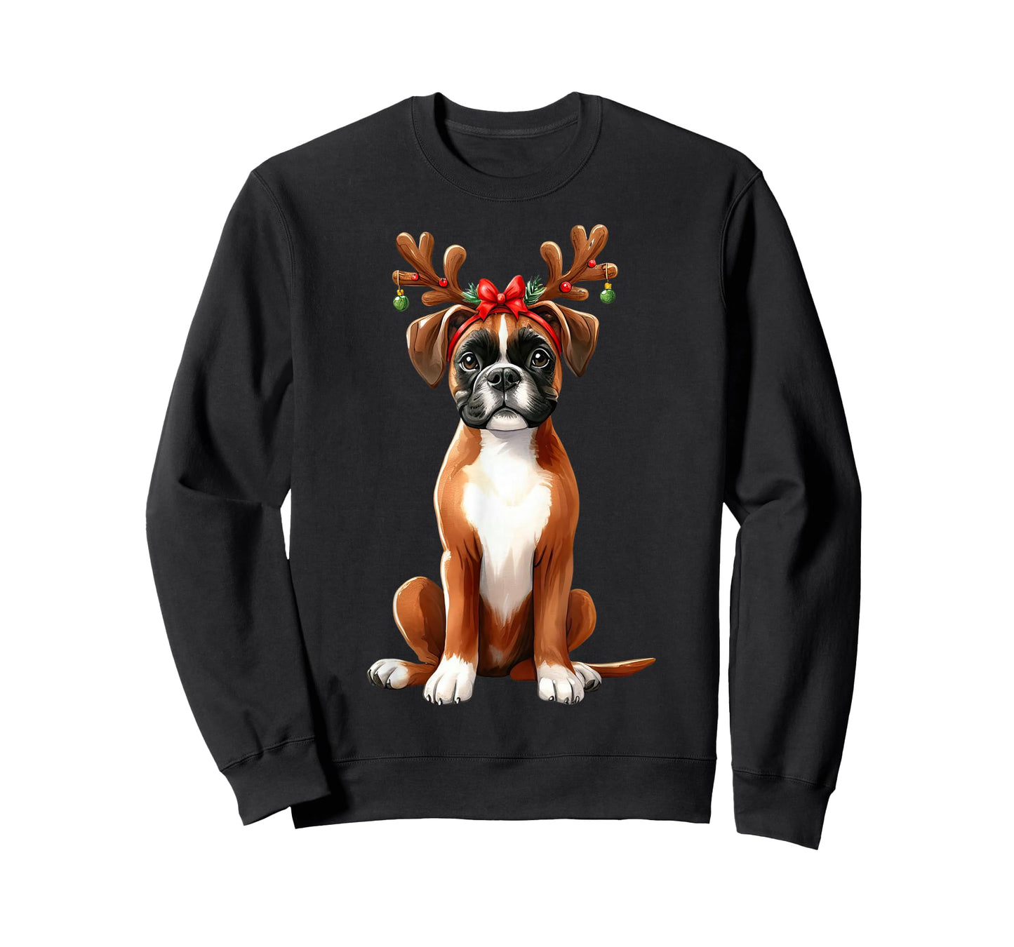 Boxer Reindeer Santa Hat Xmas Lights Christmas Xmas Dog Men Women T-Shirt