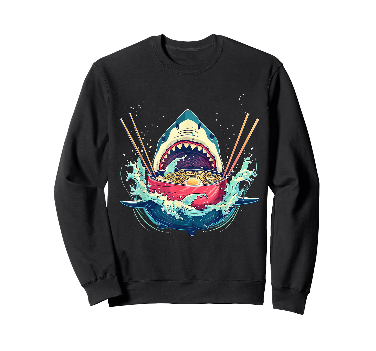 Shark Eating Ramen Noodles Japanese Noodles Shark Ramen Bowl T-Shirt