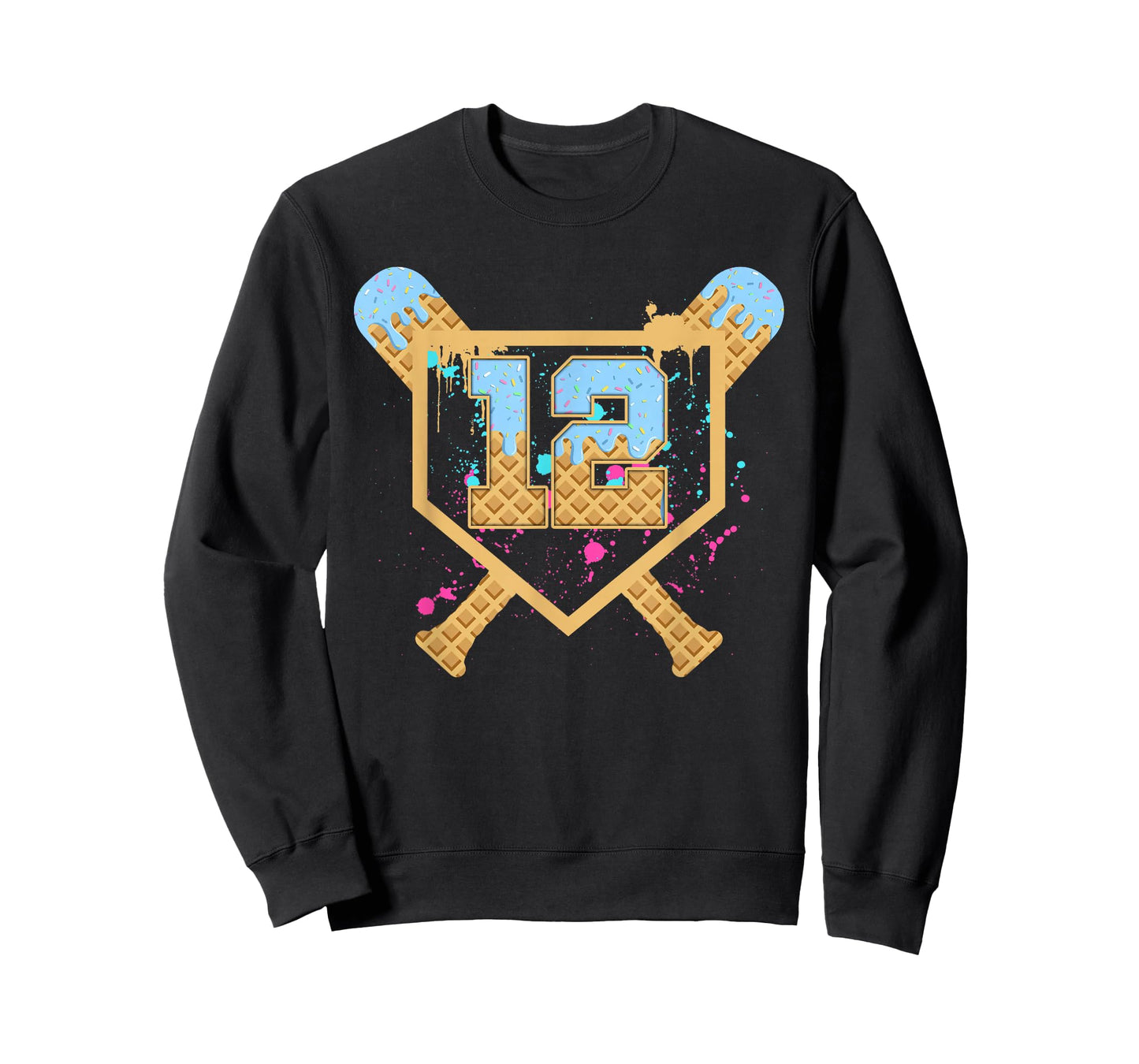 Baseball 12 Year Old Ice Cream Drip 12th Birthday Number 12 T-Shirt