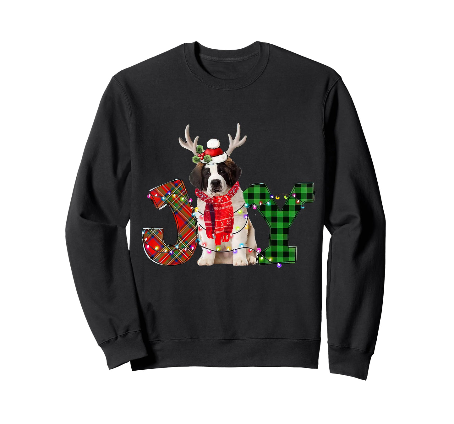 Joy Christmas Lights Saint Bernard Dog Santa Hat Pajama T-Shirt for Men Women Kids