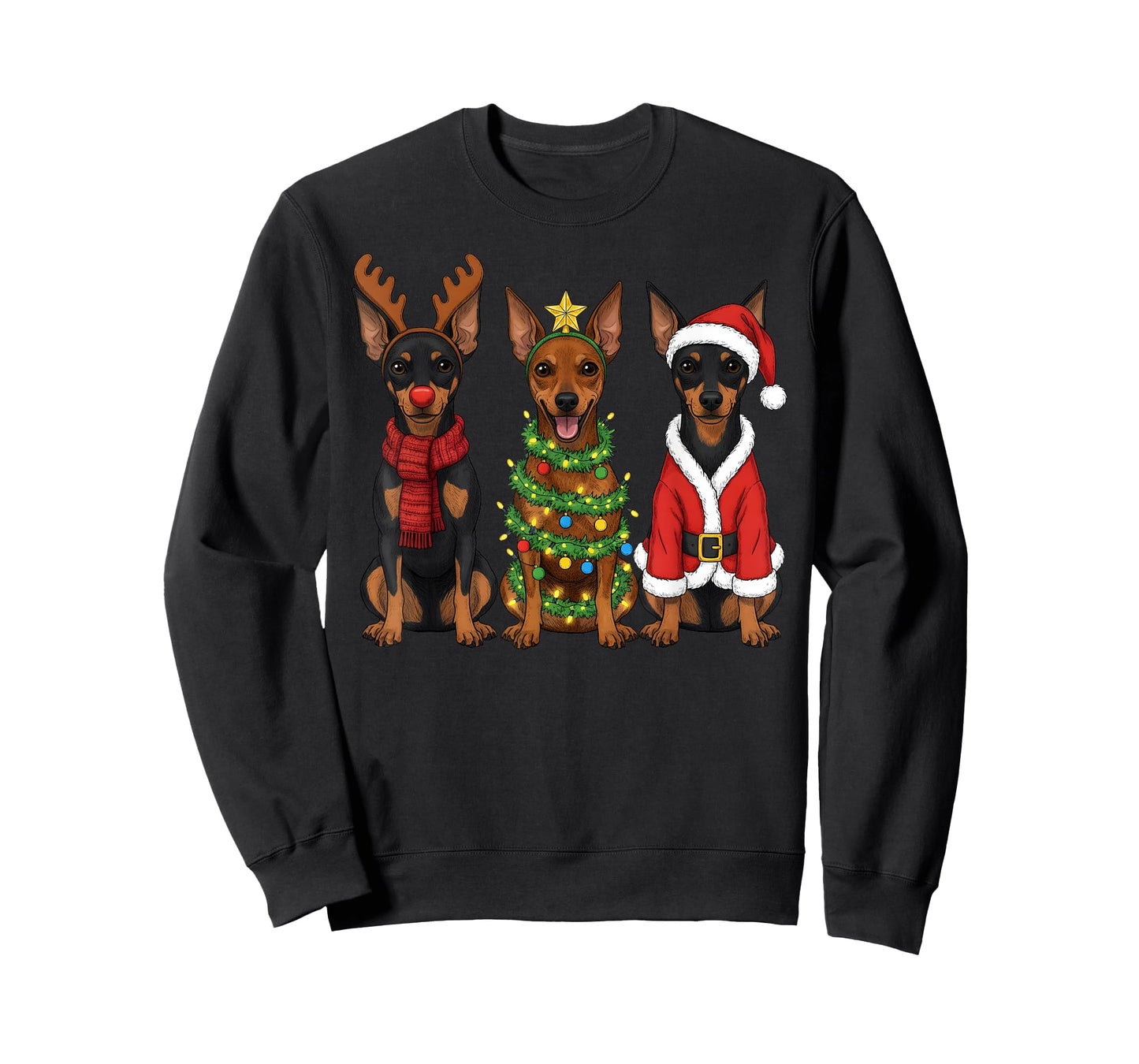 Retro Christmas Miniature Pinscher Santa Reindeer Dog Lover T-Shirt