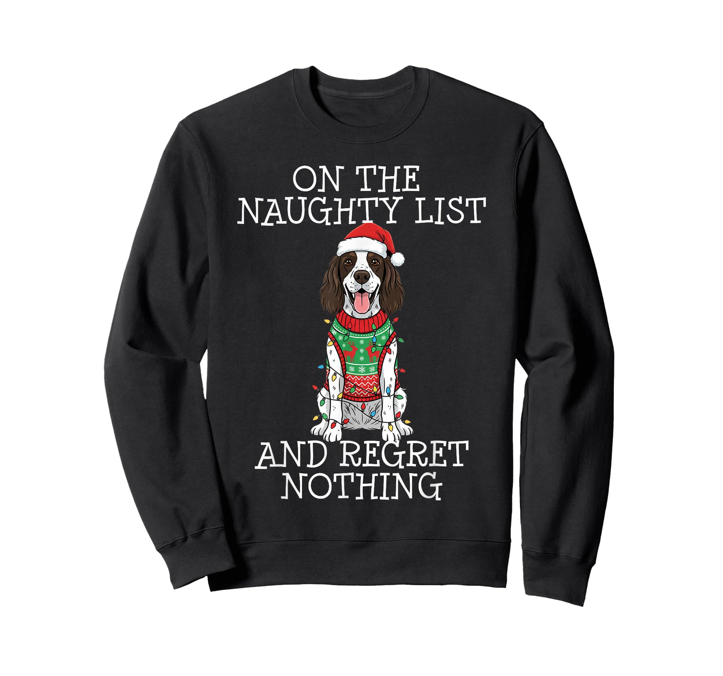 Funny Christmas English Springer Spaniel Naughty List T-Shirt