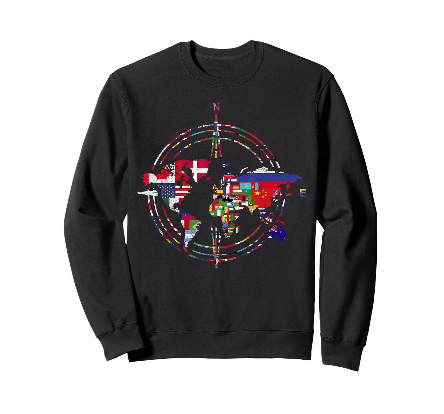 International Flags Compass World Travel World Map T-Shirt