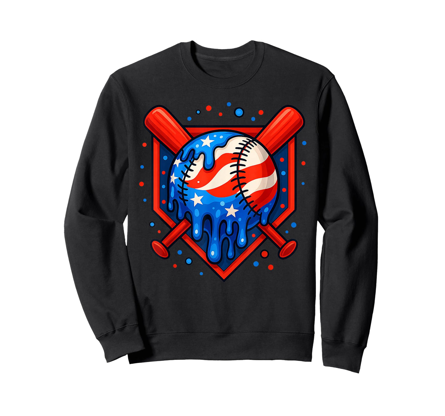 Baseball Home Plate Dripping Ice Cream Drip American Flag T-Shirt