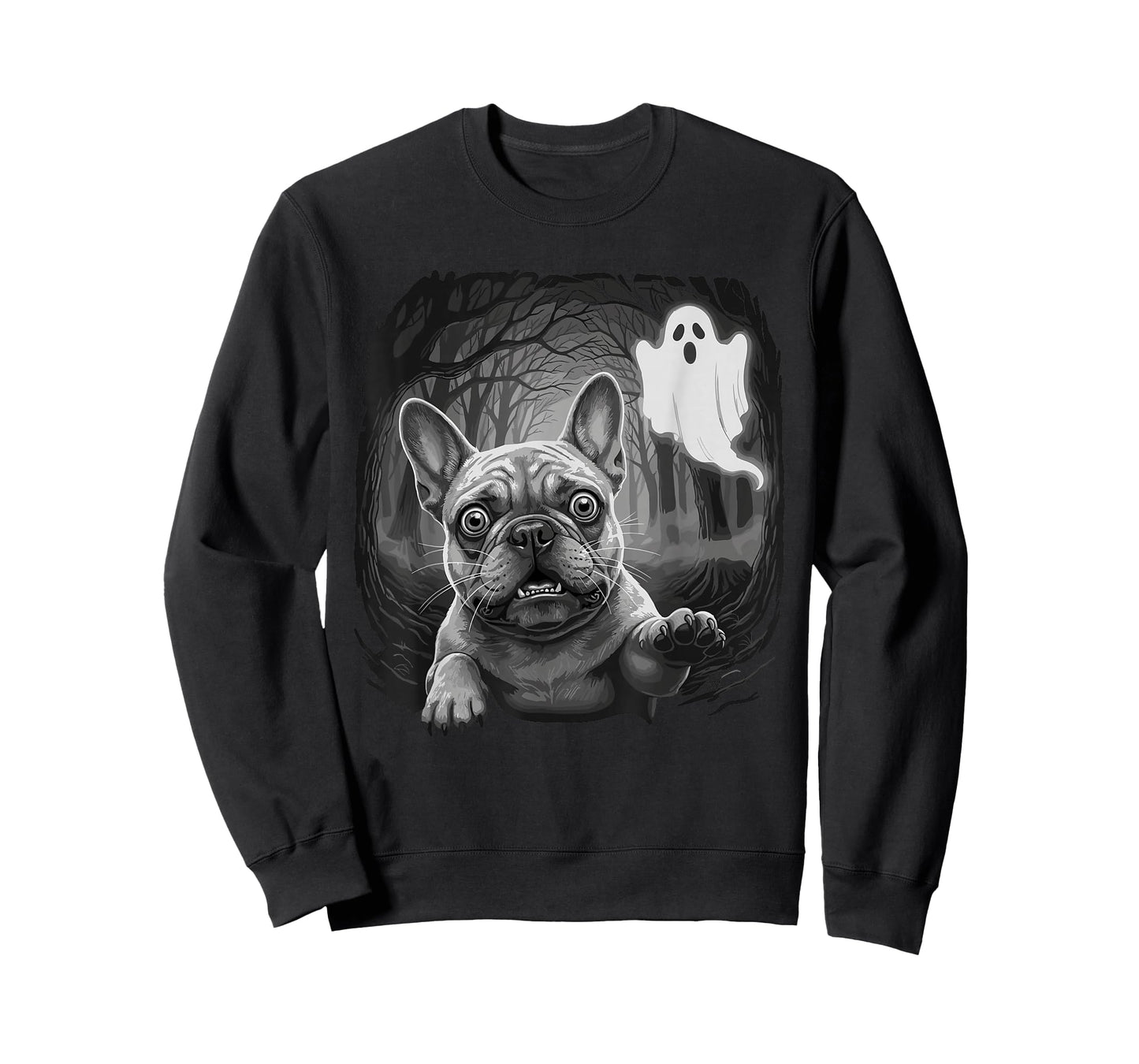 French Bulldog Chased by Ghost Funny Halloween T-Shirt