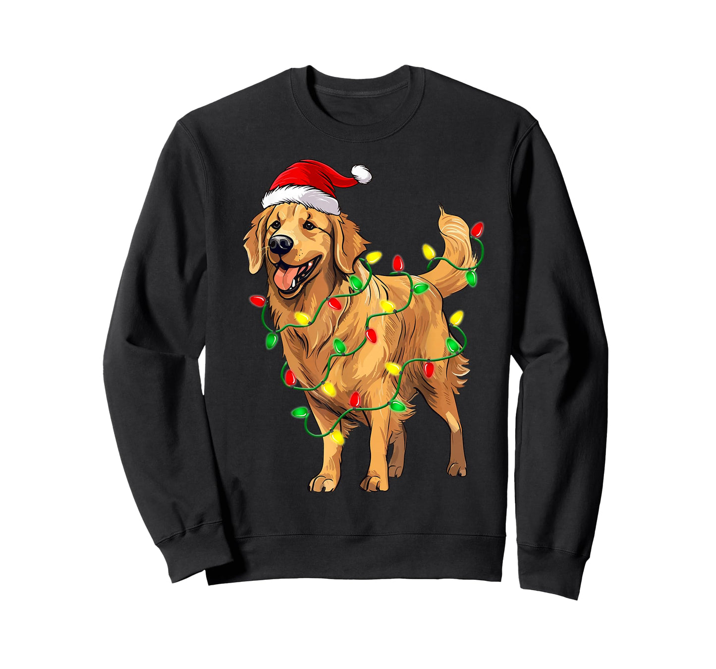 Golden Retriever Christmas Santa Hat Tree Lights Pajama T-Shirt
