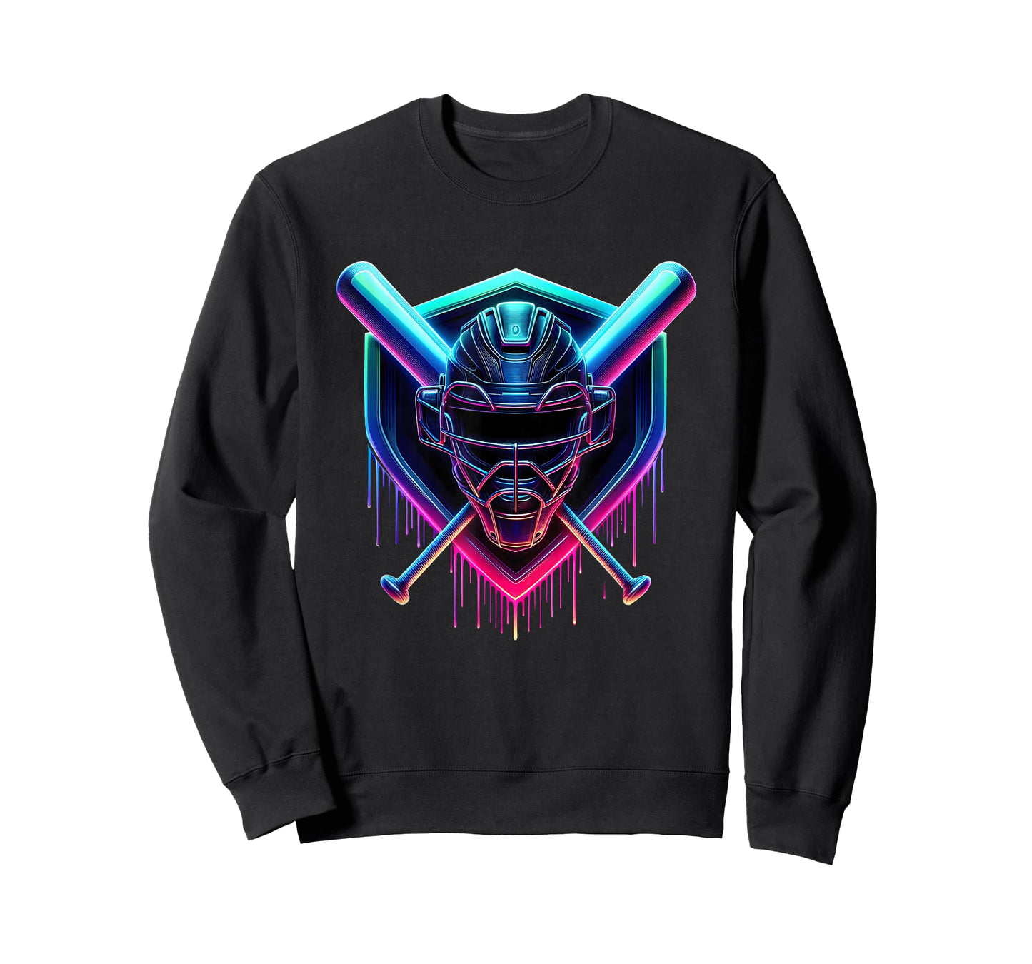 Colorful Baseball Catcher Mask Paint Dripping Bats Sports T-Shirt