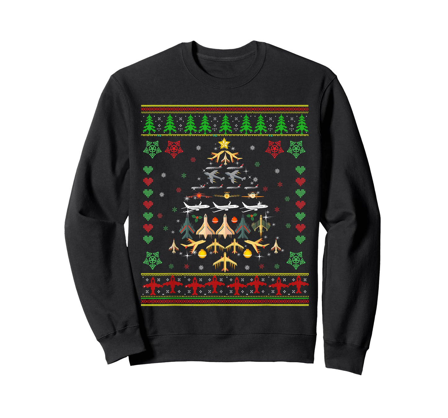 Airplane Christmas Tree Ugly Xmas Sweater Decoration Pilot T-Shirt