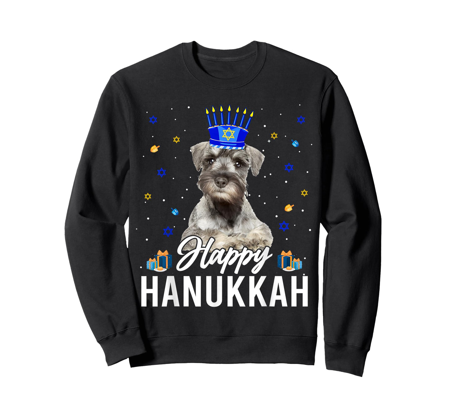 Happy Hanukkah Miniature Schnauzer Menorah Hat Jewish Xmas T-Shirt