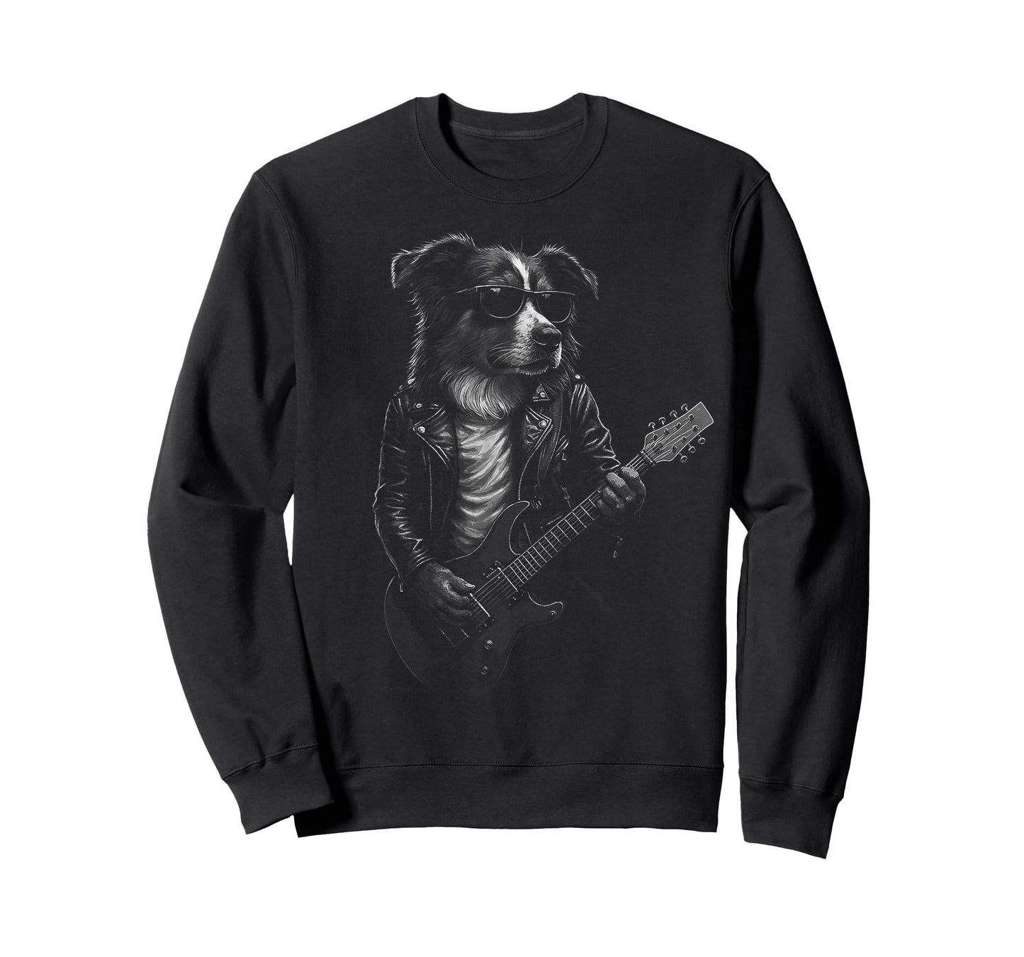 Australian Shepherd Playing Guitar Rock Music Dog Lover T-Shirt
