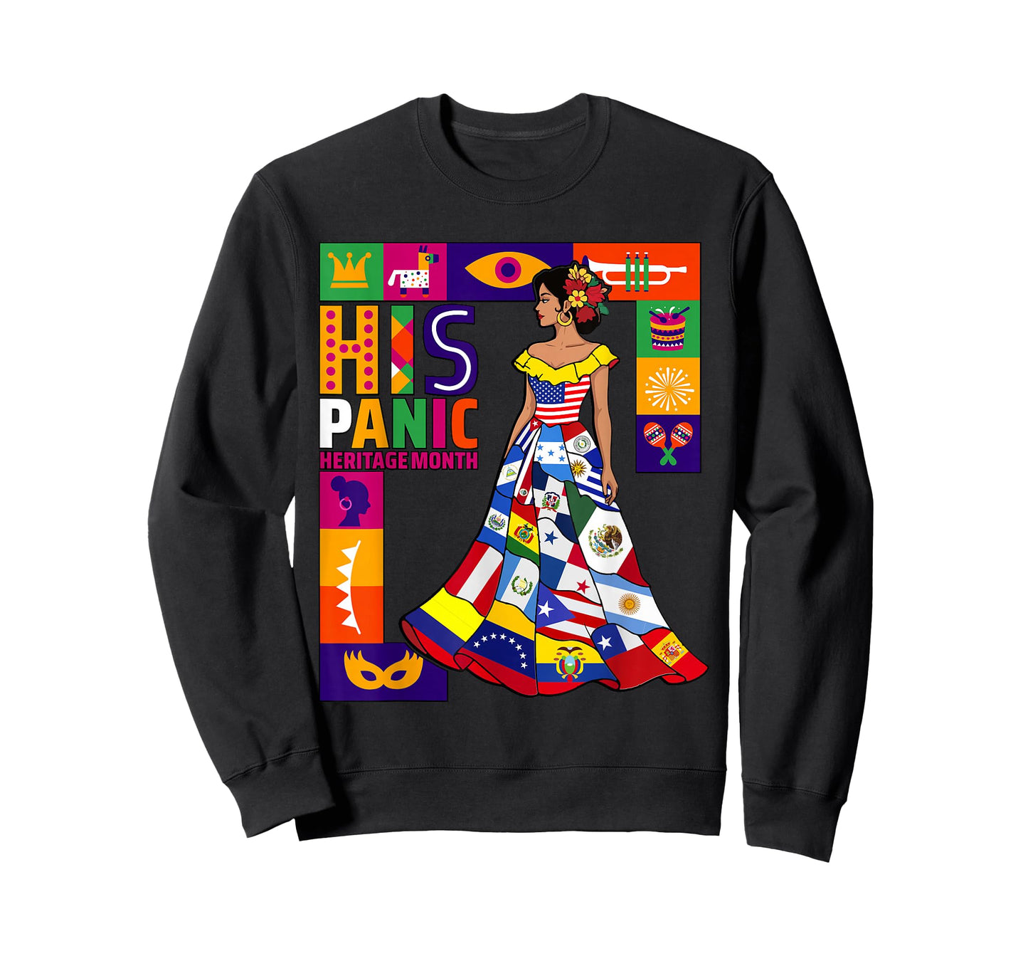 Women Dress Hispanic Heritage Month All Latin Countries Flag T-Shirt