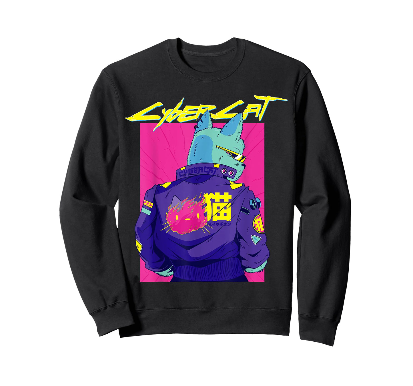Cyberpunk Pun Cat cybercat Japanese Character cyberpunker T-Shirt