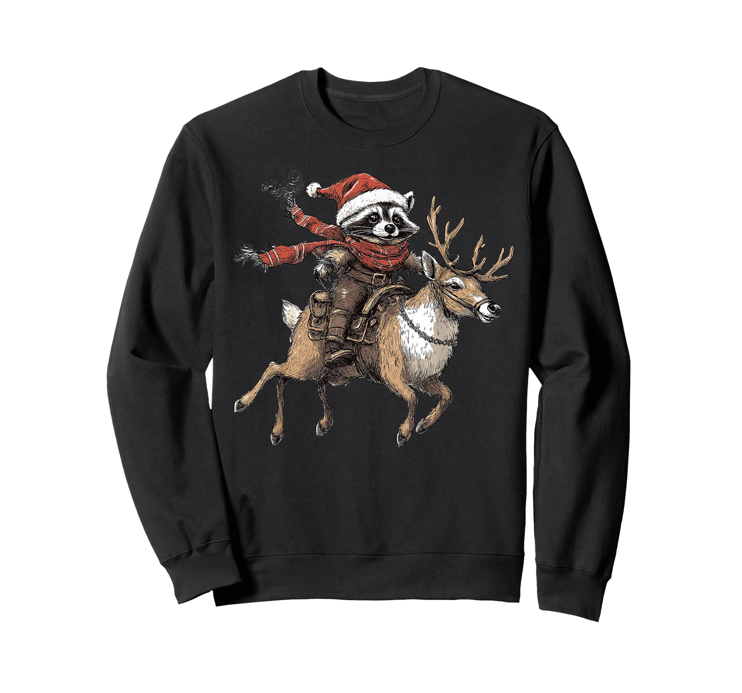 Funny Raccoon Riding Reindeer Cowboy Cowgirl Christmas T-Shirt