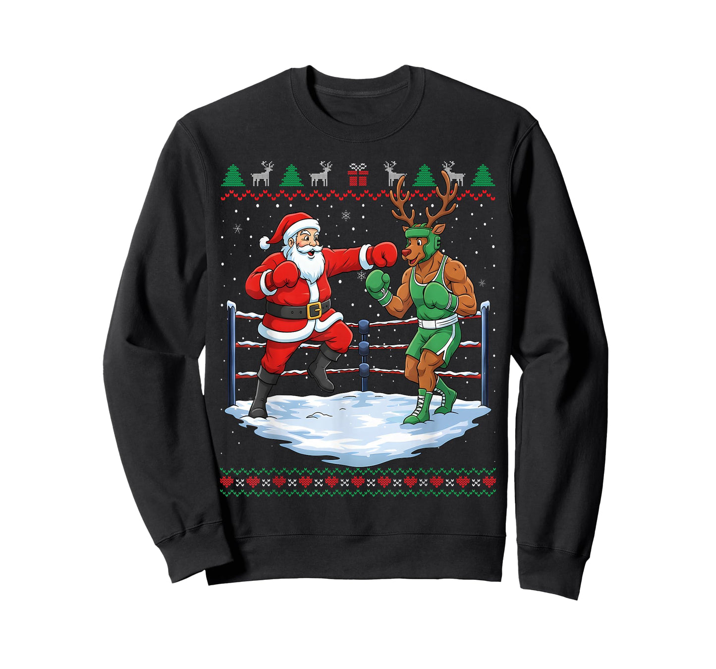 Funny Santa Boxing Christmas Reindeer Ugly Sweater T-Shirt