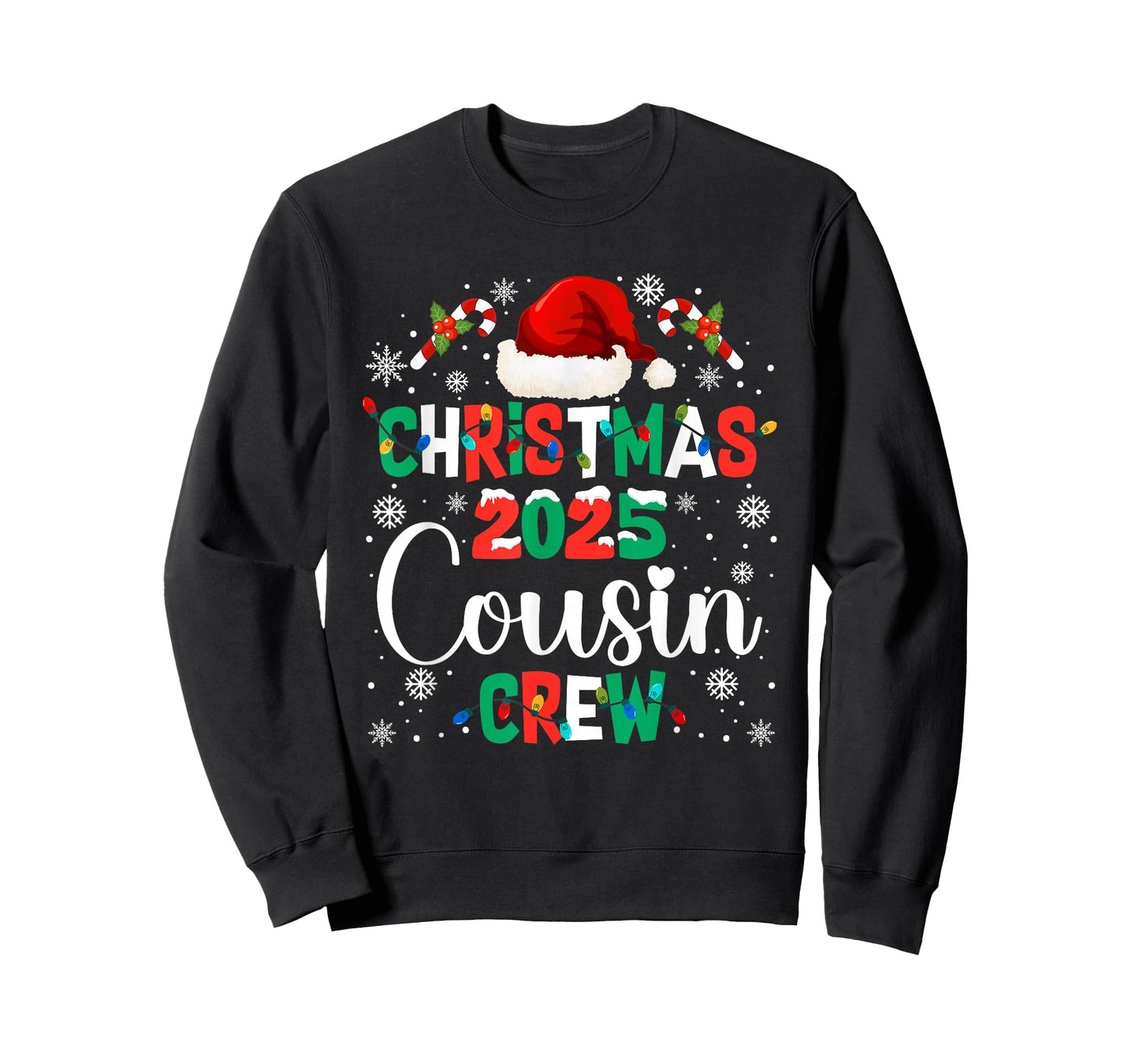 Santa Hat Christmas 2025 Cousin Crew Xmas Matching Pajamas T-Shirt