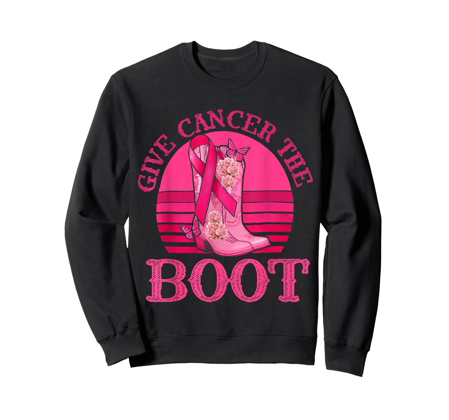 Give Breast Cancer The Boot Pink Ribbon Western Cowboy Boots T-Shirt