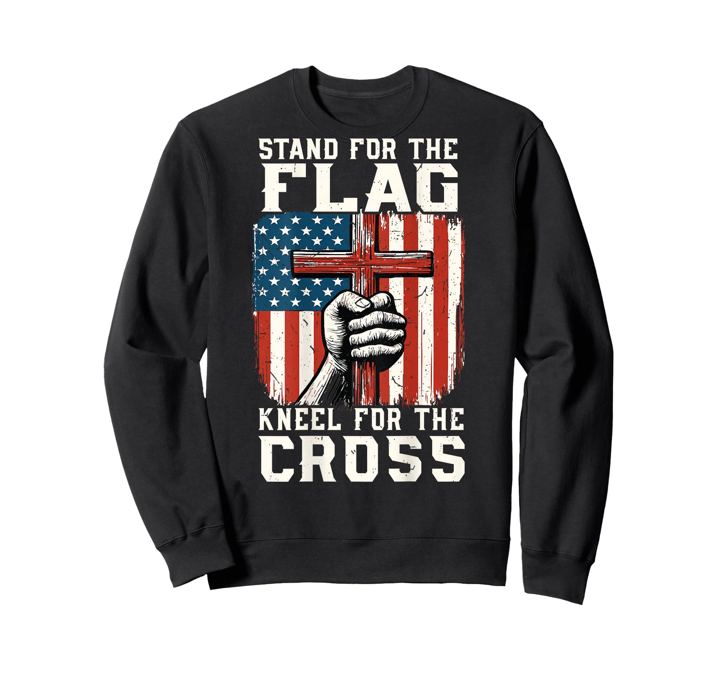 Men Stand for Flag Kneel The Cross Christian Patriotic Faith T-Shirt
