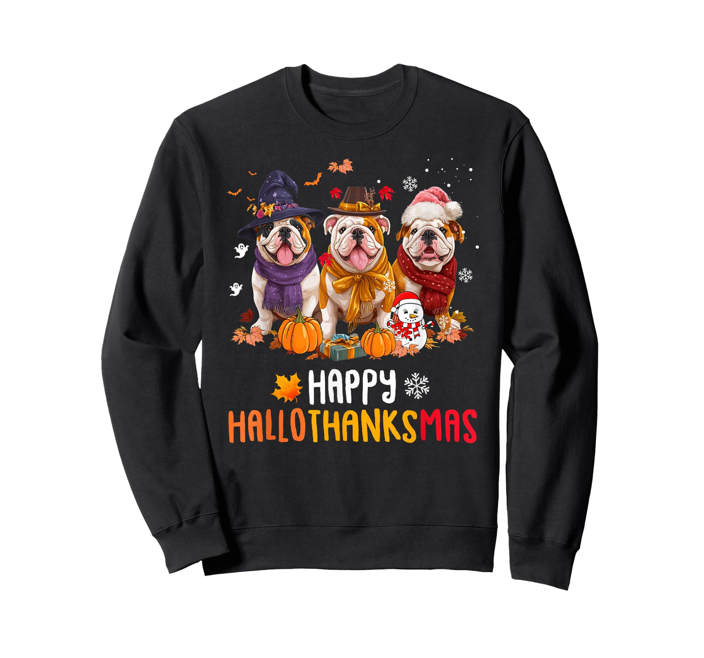 Bulldog Dog Christmas Happy Hallothankmas Thanksgiving T-Shirt