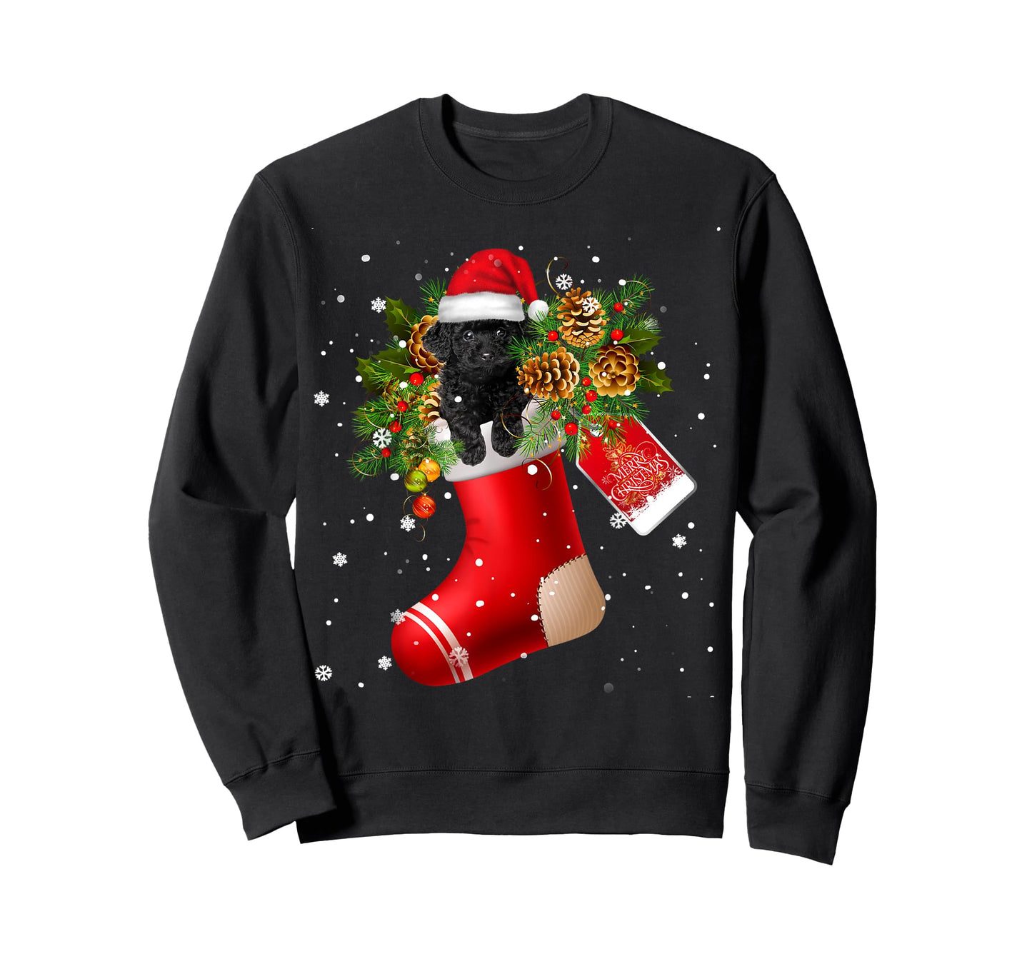 Santa Black Toy Poodle In Christmas Sock Pajama T-Shirt