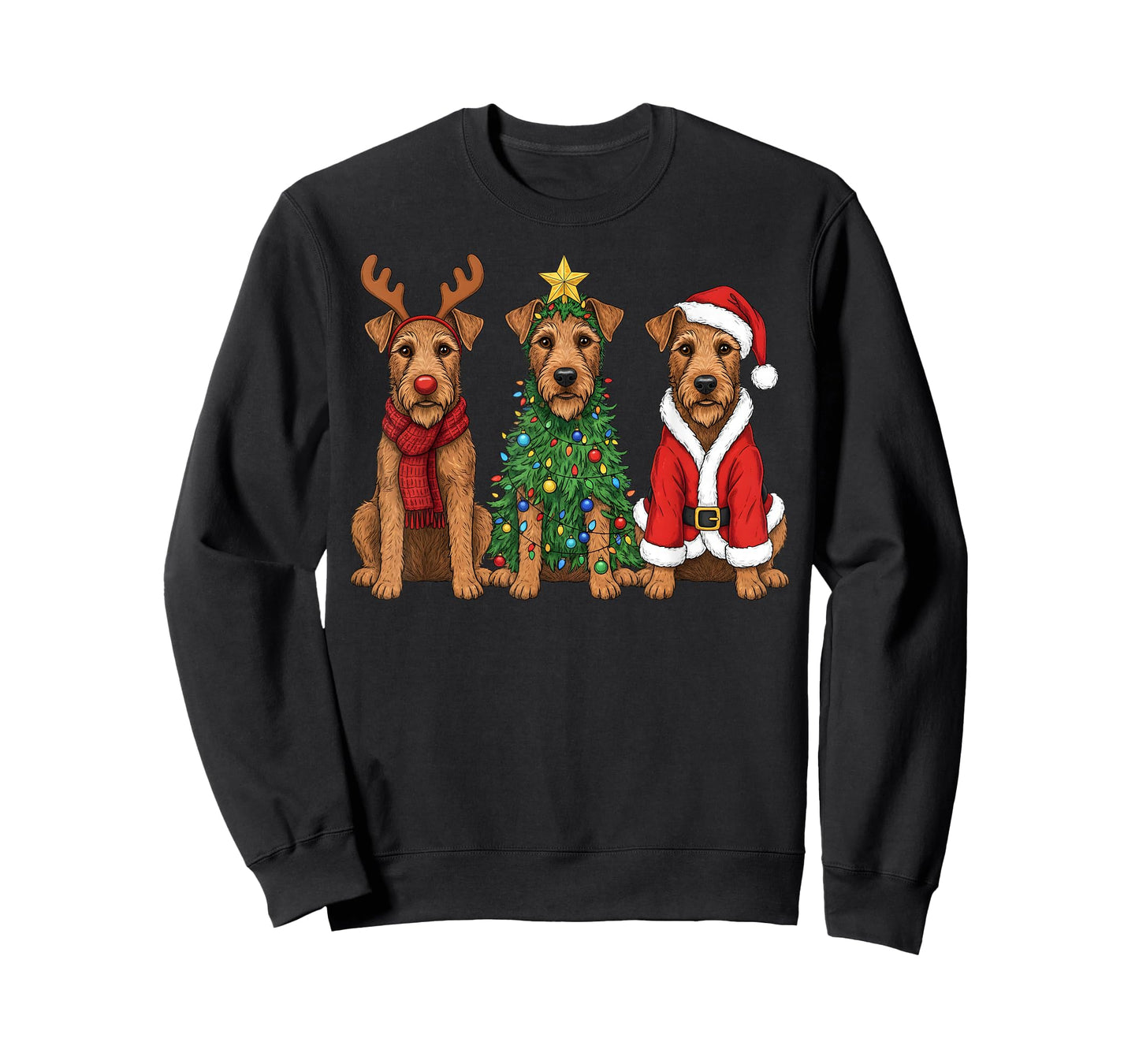 Retro Christmas Irish Terrier Santa Reindeer Dog Lover T-Shirt