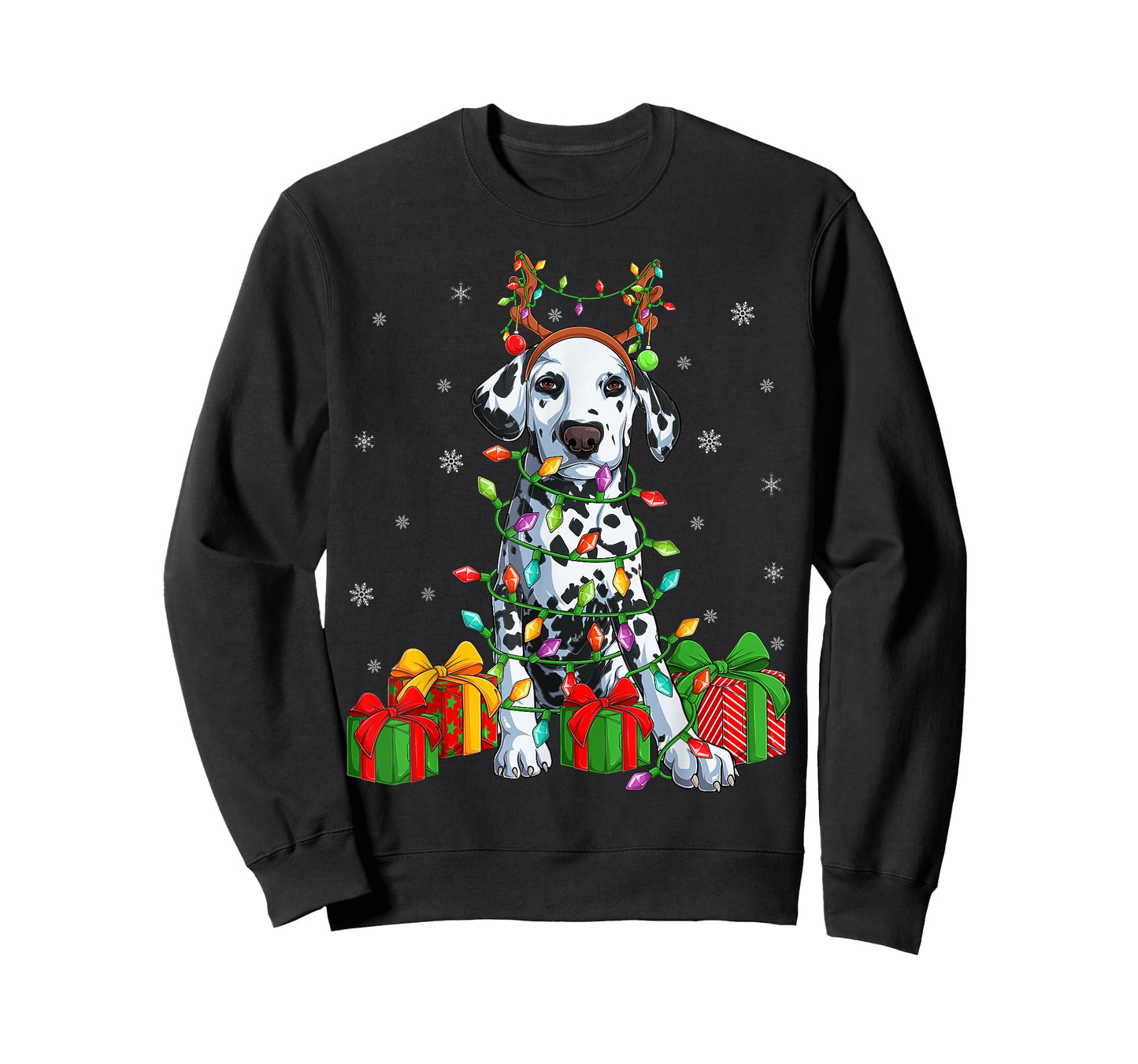 Dalmatian Dog Xmas Lighting Reindeer Hat Dalmatian Christmas T-Shirt for Men Women Kids