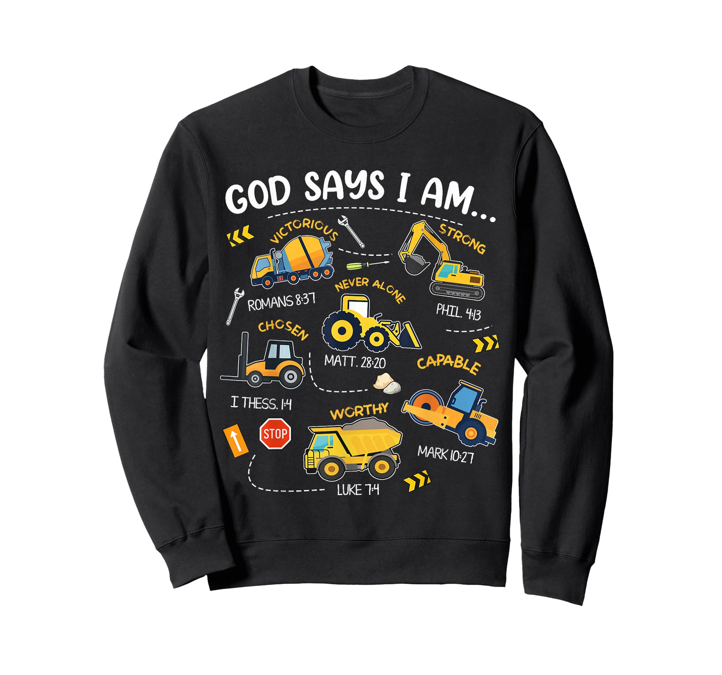 God Says I Am Christian Bible Verses Boys Construction Truck T-Shirt