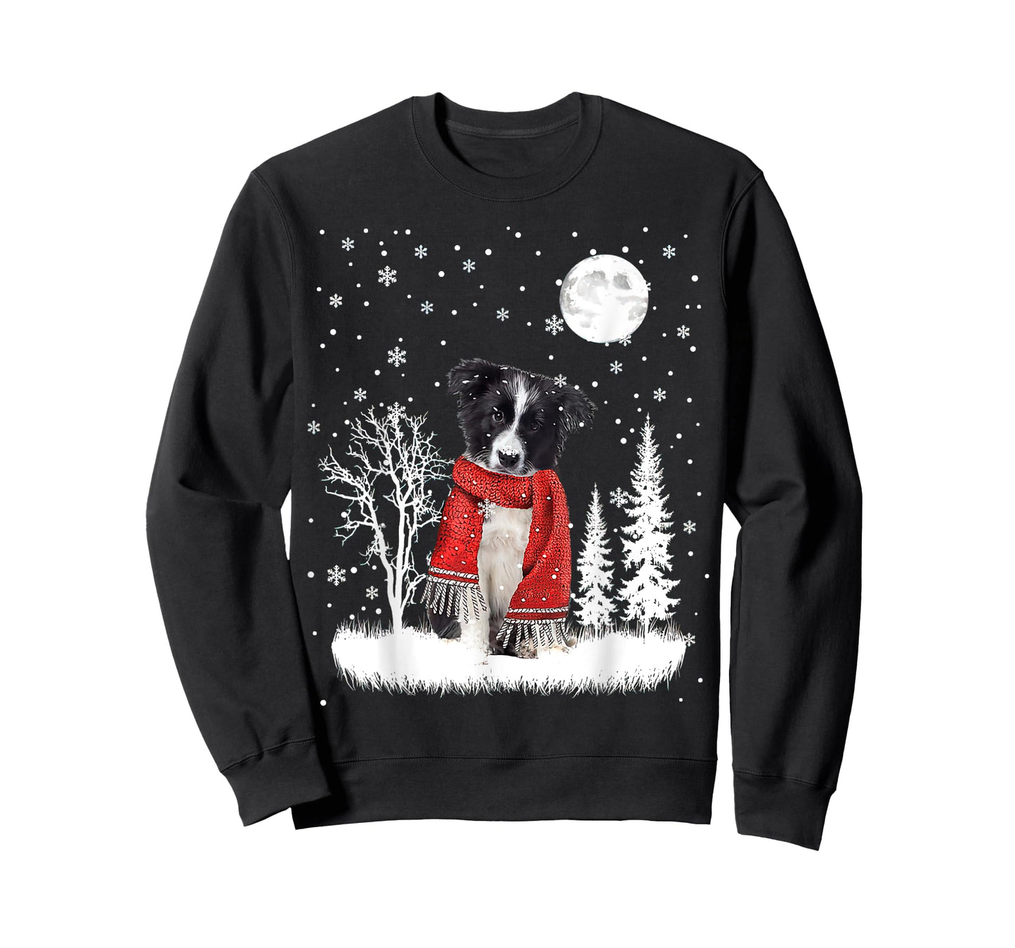 Border Collie Under Moonlight Snow Christmas Pajama T-Shirt
