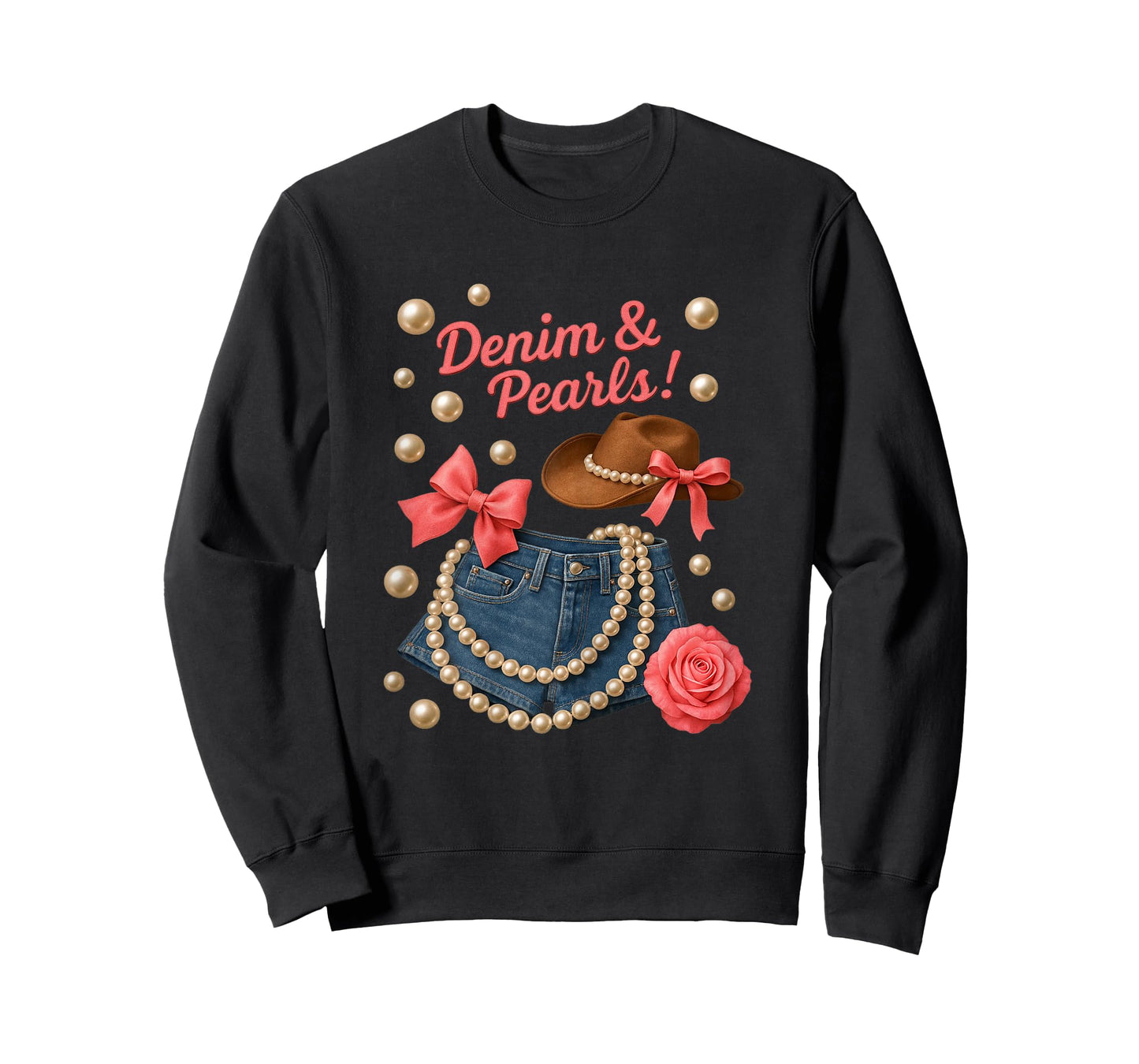 Denim and Pearls Cowgirl Outfit Western Rodeo Style Women T-Shirt