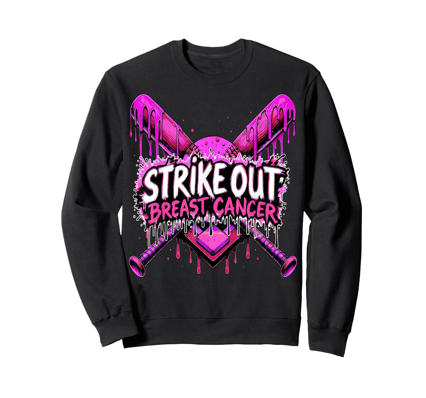 Strike Out Breast Cancer Baseball Softball Drip Home Plate T-Shirt
