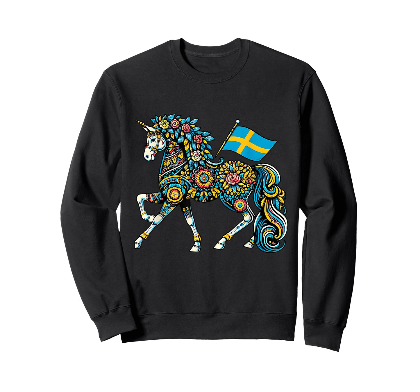 Swedish Dala Horse Folk Art Sweden Flag Dalahelmsoljd Horse T-Shirt